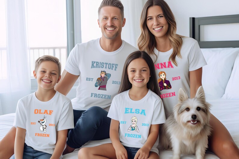 Frozen Varsity Shirts, Disney Frozen Characters Tees, Matching Family Trip Tees, Birthday Tees, Princess Elsa Anna Kristof Hans Olaf
