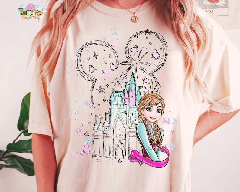 Retro 90s Magical Disney Castle Watercolor Frozen Anna product image 1