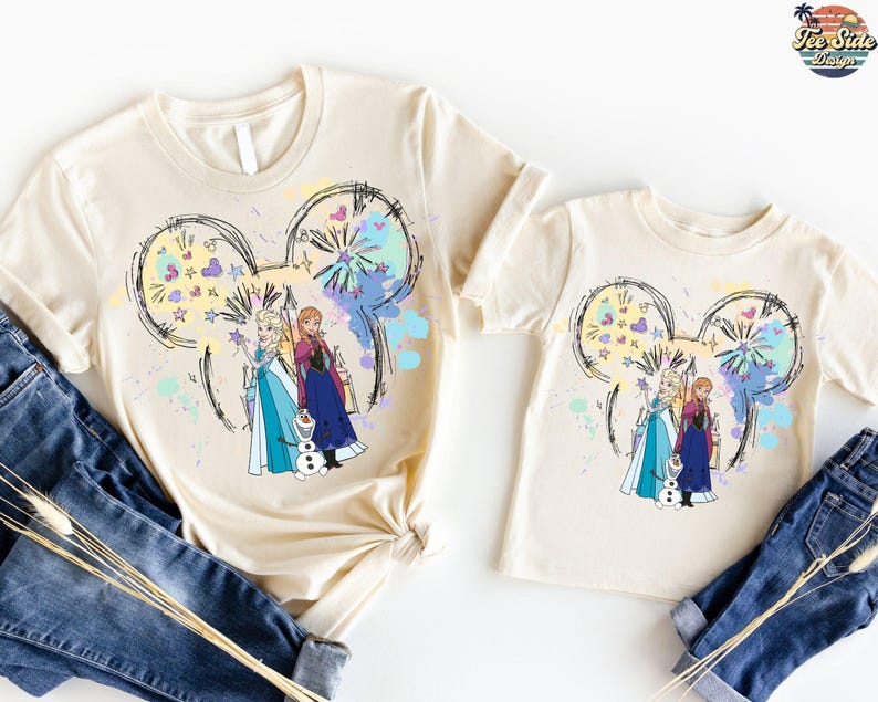 Elsa and Anna Watercolor Tee, Frozen Sisters Matching product image 1