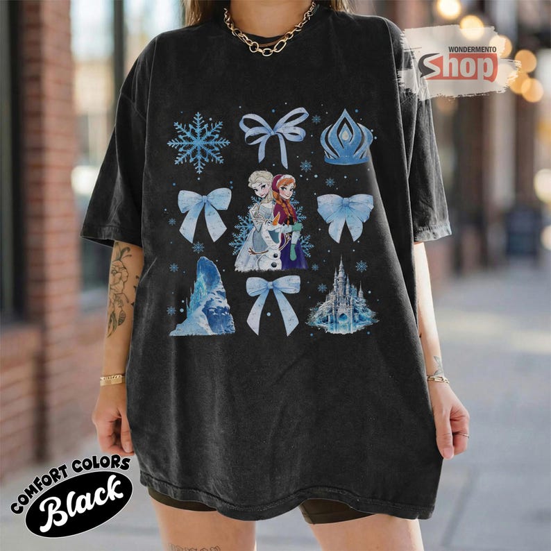 Disney Frozen Elsa Anna Shirt, Coquette Bow Snow Princess Tee, Retro Frozen Shirt, Olaf Elsa Anna Graphic Tee, Disneyland Family Trip Outfit