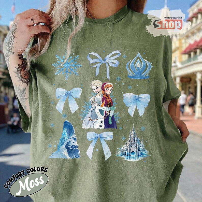 Disney Frozen Elsa Anna Shirt, Coquette Bow Snow Princess Tee, Retro Frozen Shirt, Olaf Elsa Anna Graphic Tee, Disneyland Family Trip Outfit