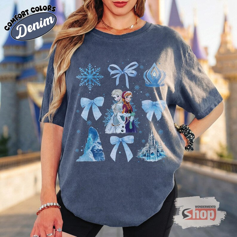 Disney Frozen Elsa Anna Shirt, Coquette Bow Snow Princess Tee, Retro Frozen Shirt, Olaf Elsa Anna Graphic Tee, Disneyland Family Trip Outfit