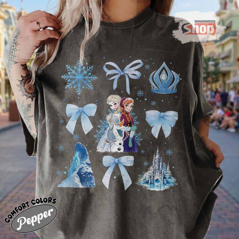 Disney Frozen Elsa Anna Shirt, Coquette Bow Snow Princess Tee, Retro Frozen Shirt, Olaf Elsa Anna Graphic Tee, Disneyland Family Trip Outfit
