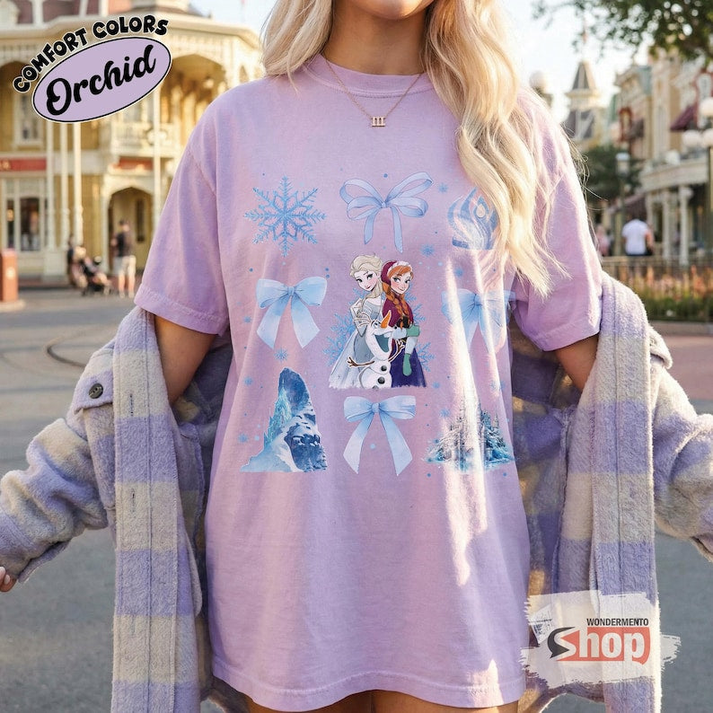 Disney Frozen Elsa Anna Shirt, Coquette Bow Snow Princess Tee, Retro Frozen Shirt, Olaf Elsa Anna Graphic Tee, Disneyland Family Trip Outfit
