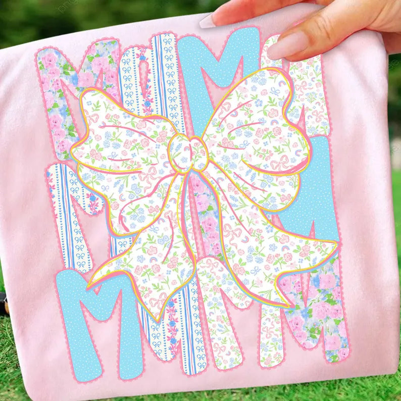 Mama Floral Font Bow DTF Graphic product image 1