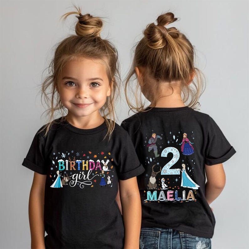 Disney Custom Frozen Birthday Girl T-Shirt, Elsa Anna Olaf product image 1