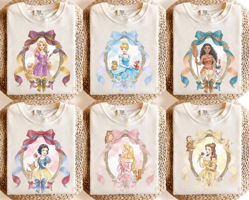 Disney Princess Shirt Watercolor Bow Frame Portrait Tee product image 1