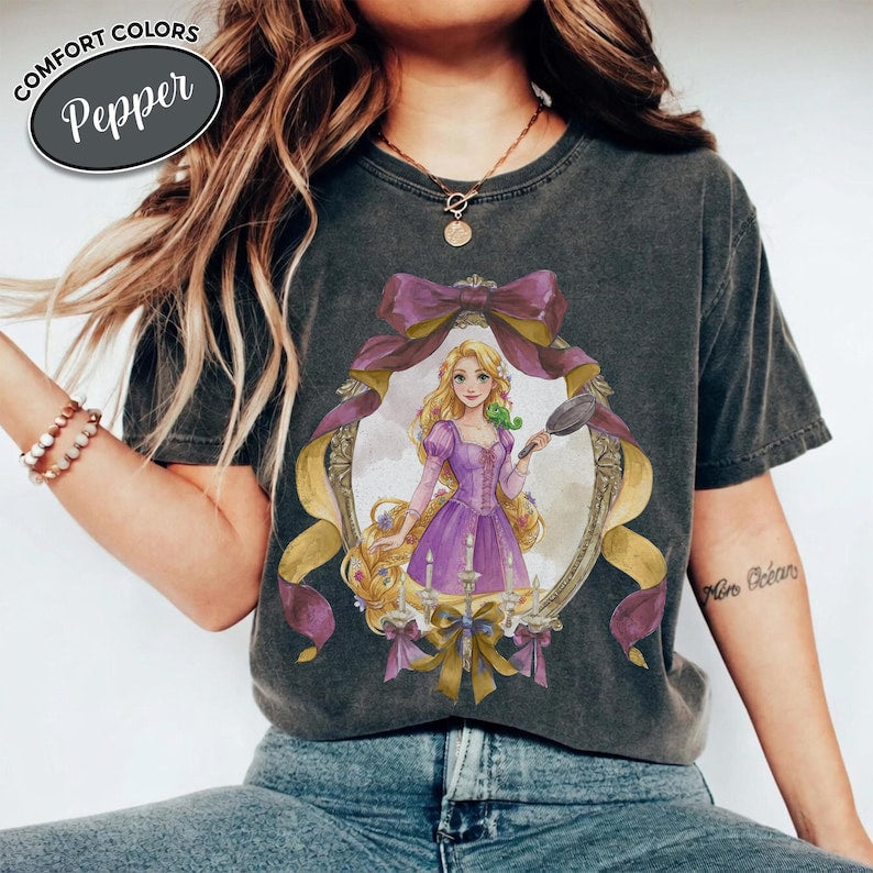 Disney Princess Shirt Watercolor Bow Frame Portrait Tee product image 4