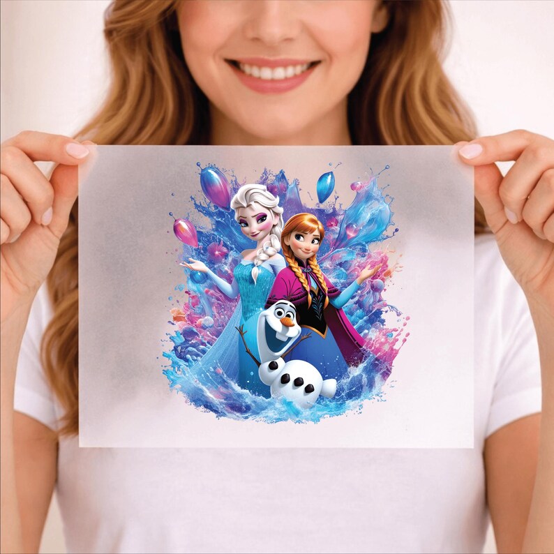 Frozen Elsa Anna Olaf DTF Transfer, Disney Inspired Kids Shirt Print, Ready to Press Heat Transfer, Cartoon Character DTF, DIY Tee Design
