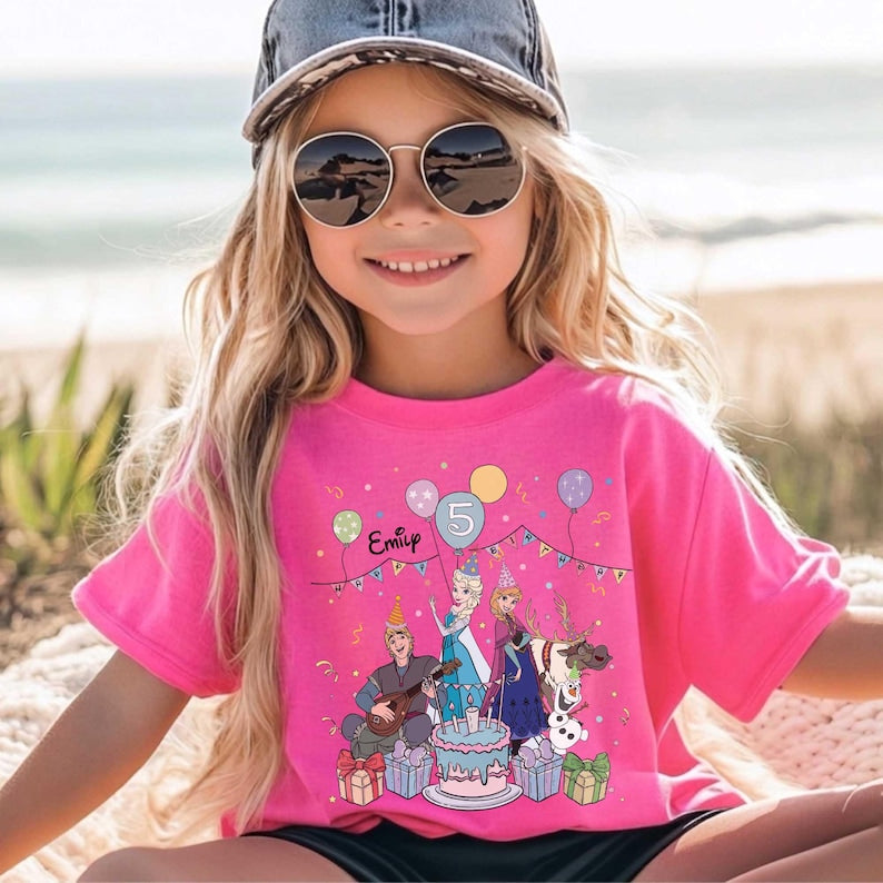 Personalized Frozen Birthday Shirt, Custom Name and Age Tee, Elsa Anna Olaf Party Outfit, Birthday Girl Disney Shirt, Toddler Birthday Gift