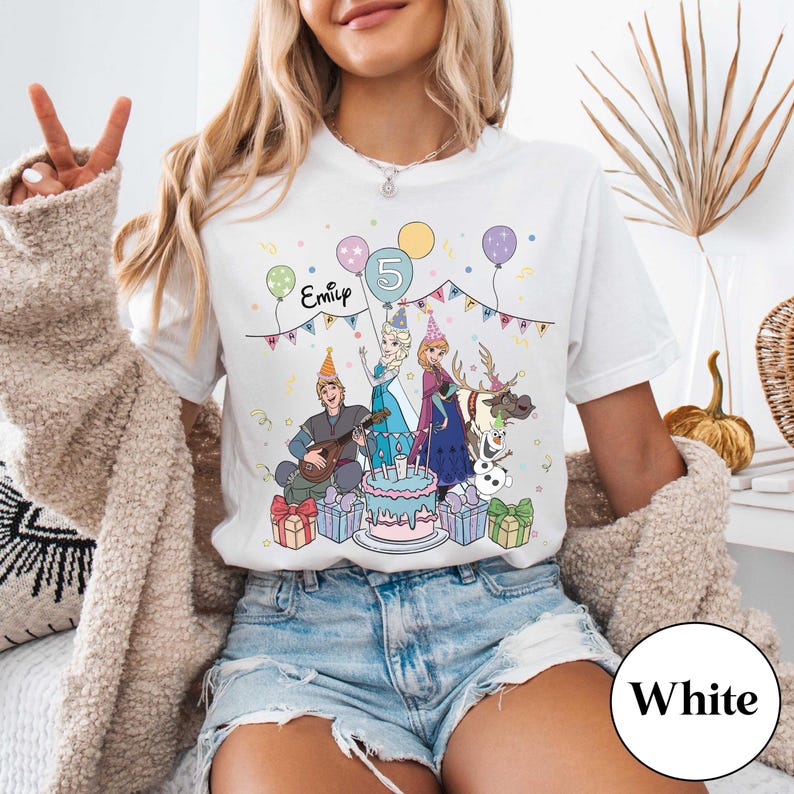Personalized Frozen Birthday Shirt, Custom Name and Age Tee, Elsa Anna Olaf Party Outfit, Birthday Girl Disney Shirt, Toddler Birthday Gift