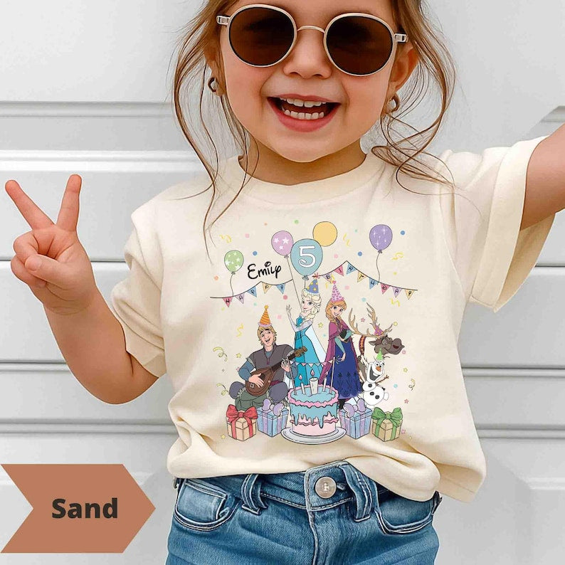 Personalized Frozen Birthday Shirt, Custom Name and Age Tee, Elsa Anna Olaf Party Outfit, Birthday Girl Disney Shirt, Toddler Birthday Gift