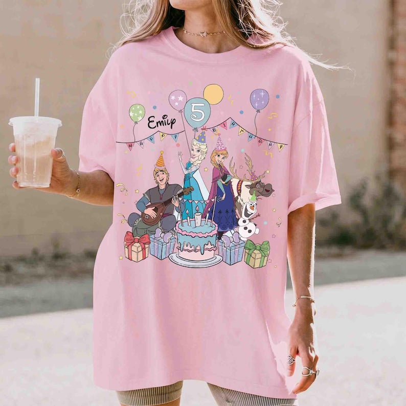 Personalized Frozen Birthday Shirt, Custom Name and Age Tee, Elsa Anna Olaf Party Outfit, Birthday Girl Disney Shirt, Toddler Birthday Gift