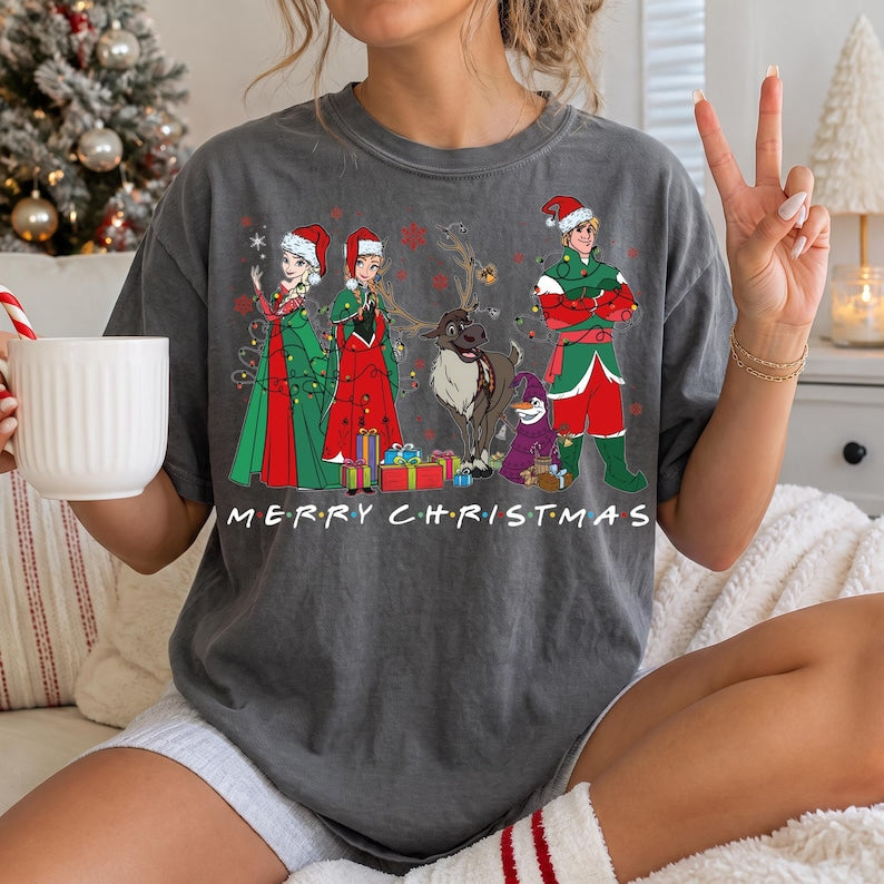 Frozen Christmas Comfort Colors® Shirt, Elsa  Anna  Olaf Xmas Lights T-shirt, Retro Kristoff & Sven Christmas Tee