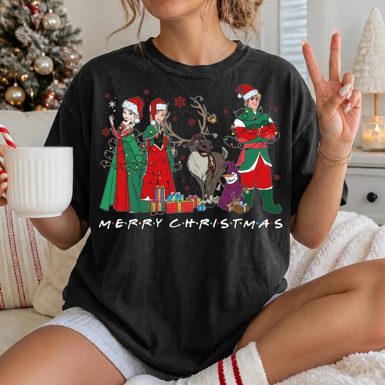 Frozen Christmas Comfort Colors® Shirt, Elsa  Anna  Olaf Xmas Lights T-shirt, Retro Kristoff & Sven Christmas Tee