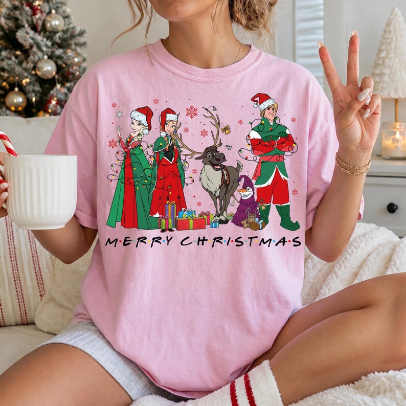 Frozen Christmas Comfort Colors® Shirt, Elsa  Anna  Olaf Xmas Lights T-shirt, Retro Kristoff & Sven Christmas Tee