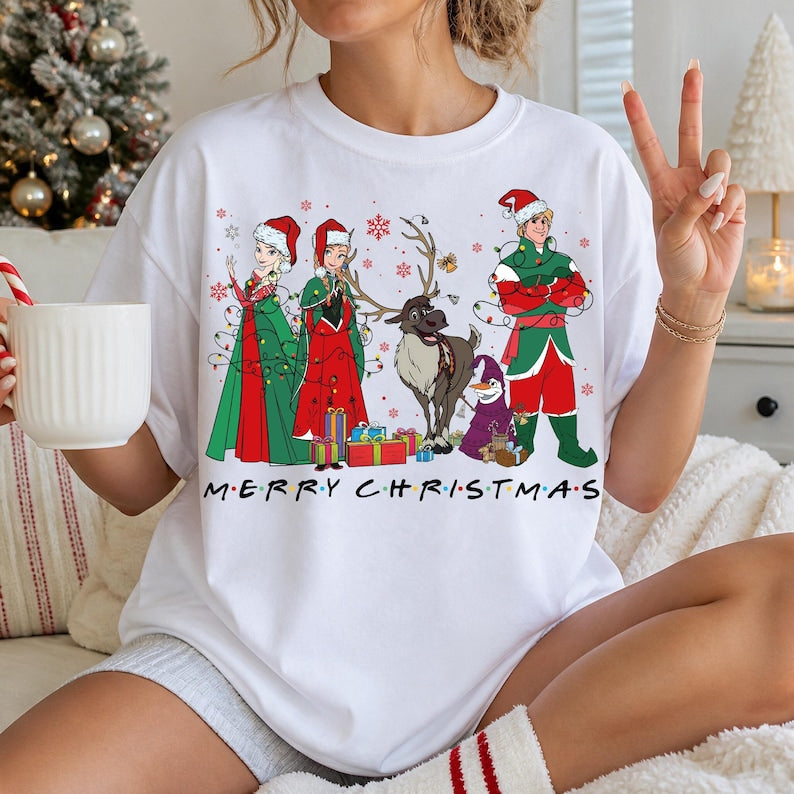 Frozen Christmas Comfort Colors® Shirt, Elsa  Anna  Olaf Xmas Lights T-shirt, Retro Kristoff & Sven Christmas Tee