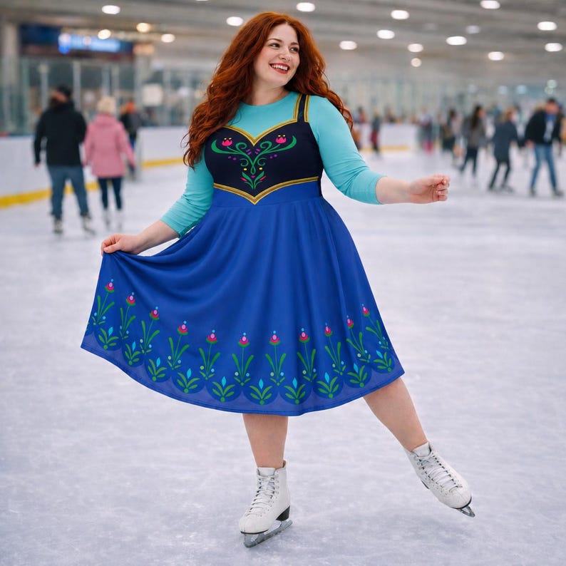 Anna Costume 2XS - 6XL Frozen Princess Pocket Dress Long Sleeve Knee Length Dance Party Plus Size Halloween Cosplay Bounding Cartoon Movie
