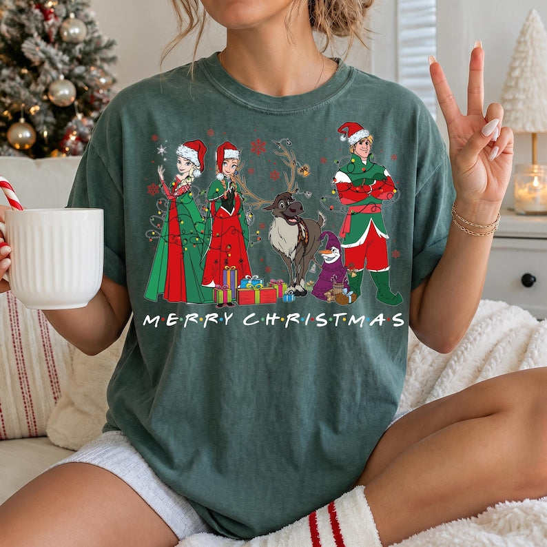 Frozen Christmas Comfort Colors® Shirt, Elsa  Anna  Olaf Xmas Lights T-shirt, Retro Kristoff & Sven Christmas Tee