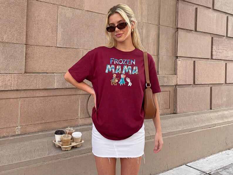 Frozen Mama T-Shirt, Disney Frozen Mom Tee, Cartoon Disney Mama Tshirt, Funny Winter Mom Shirt, Elsa Anna Olaf Tee, Disney Mom Gift