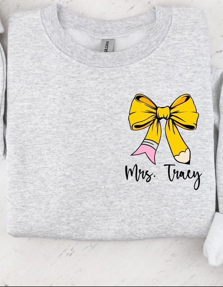 Teacher Pencil Bow DTF Graphic Custom product image 1