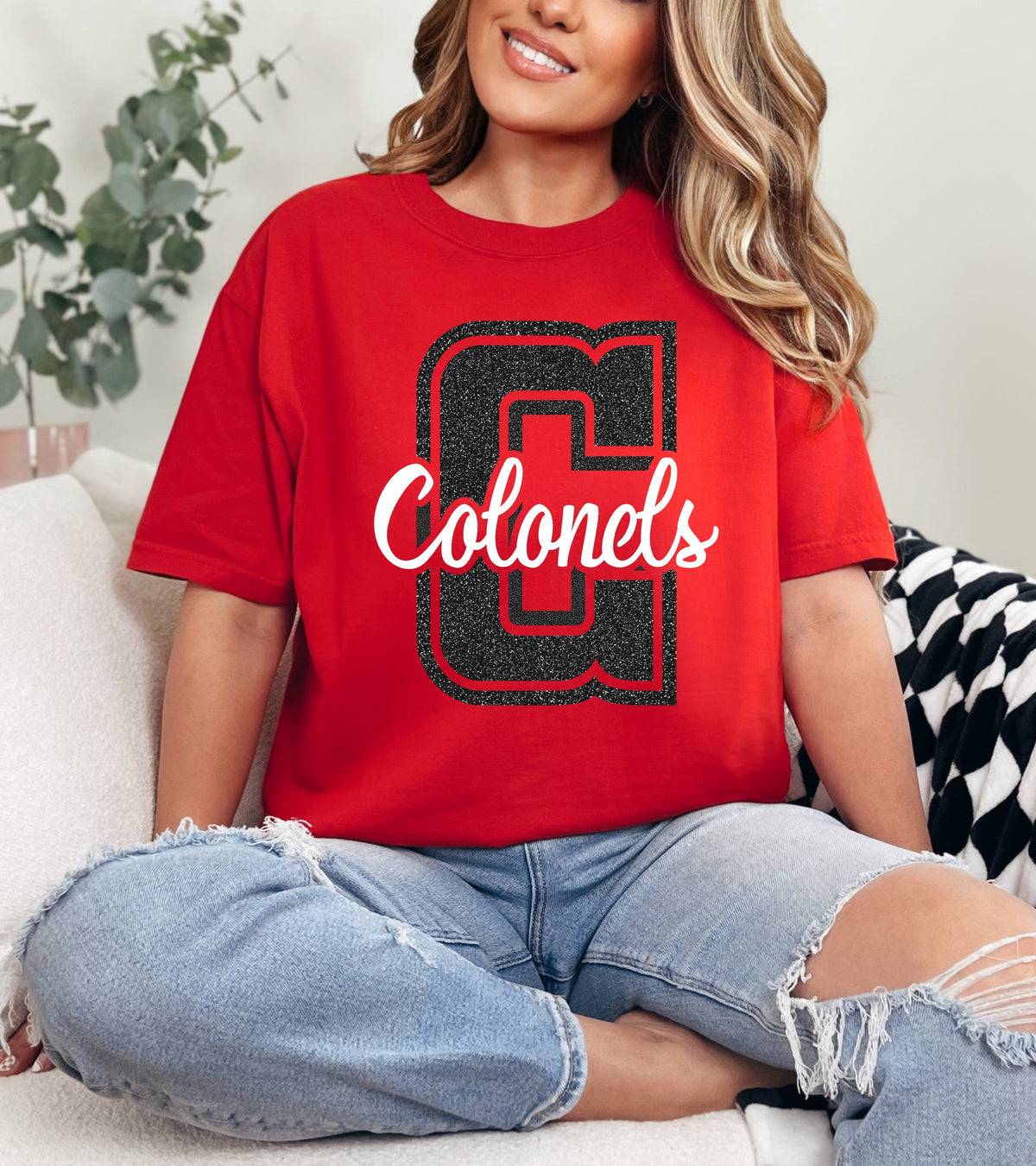Varsity Glitter Letter Cursive Puff Graphic GAME20 Apparel