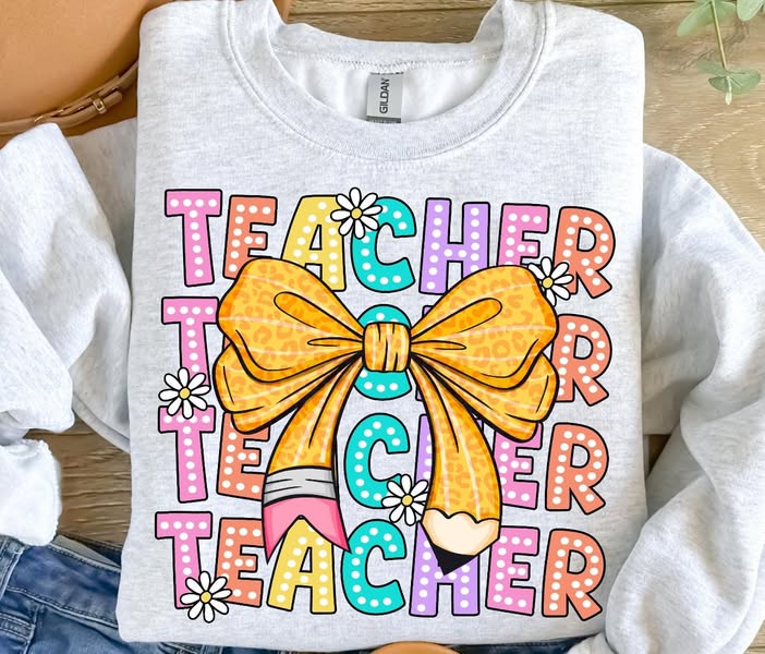 Teacher Coquette Pencil Bow DTF Design product image 1