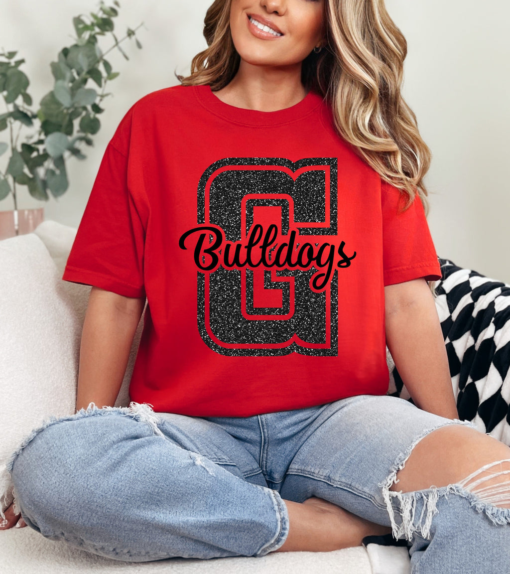 Varsity Glitter Letter Cursive Puff Graphic GAME20 Apparel