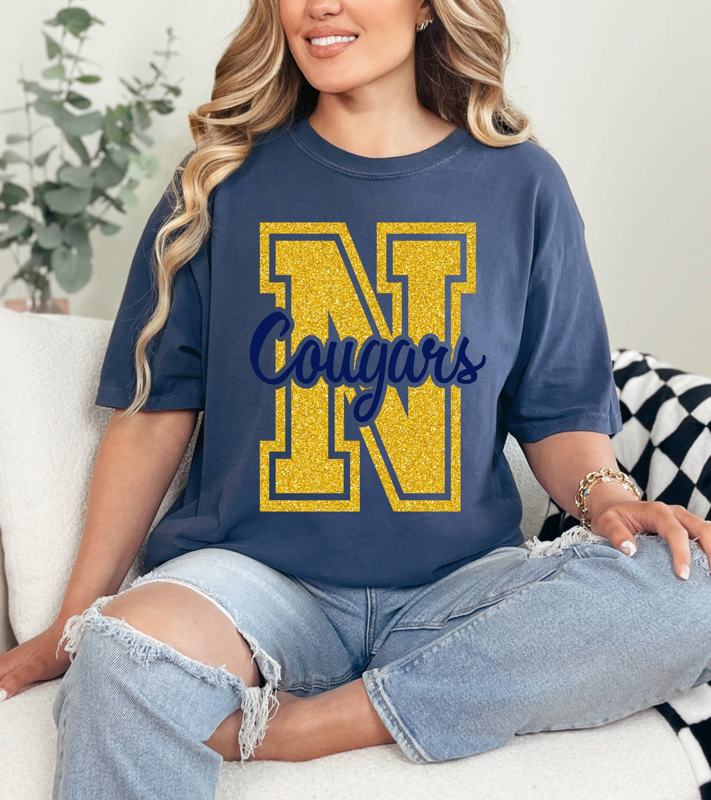 Varsity Glitter Letter Cursive Puff Graphic GAME20 Apparel