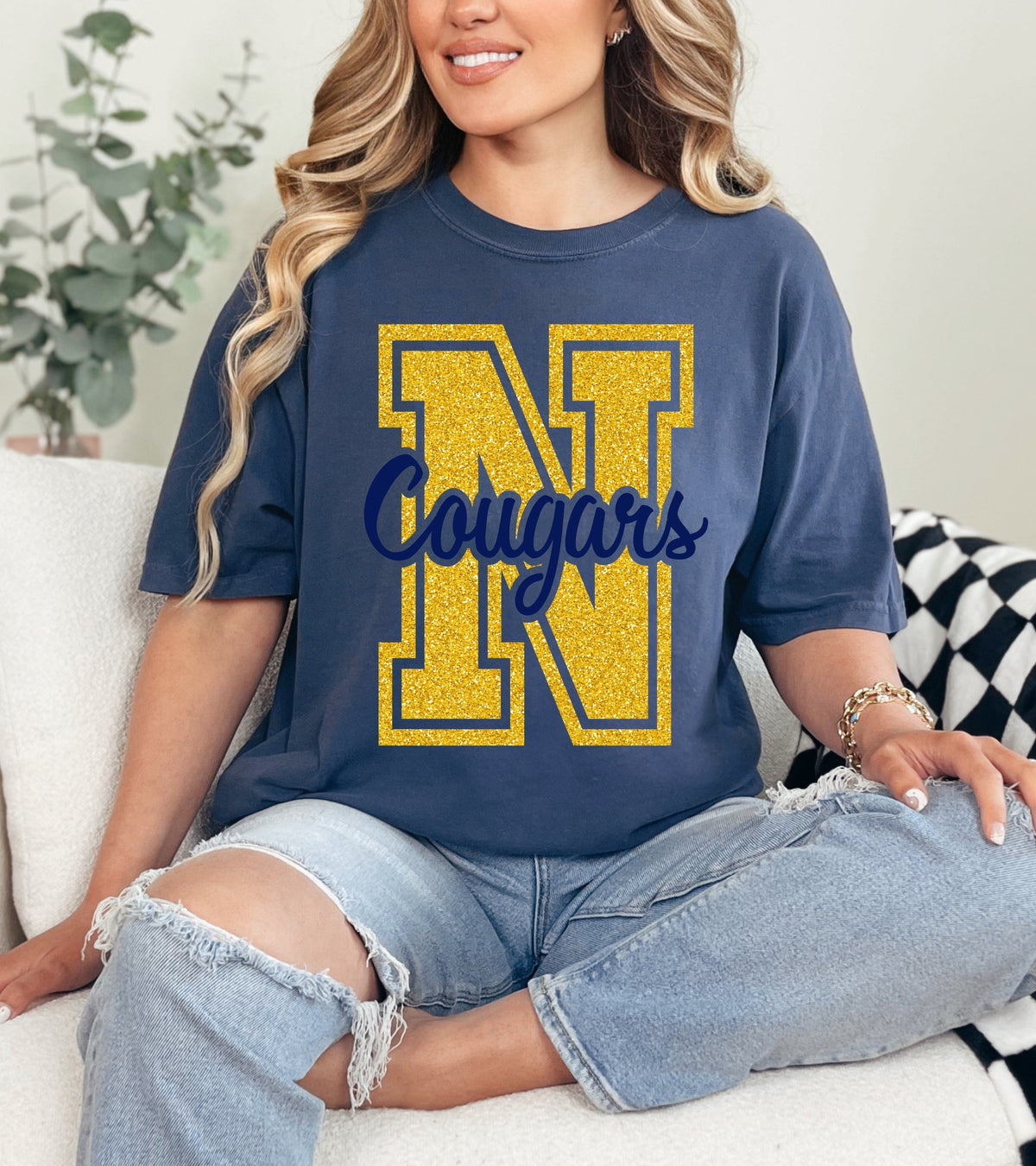 Varsity Glitter Letter Cursive Puff Graphic GAME20 Apparel